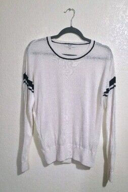Madewell long sleeve top Inset Striped Linen Cream Black Womens sz Small Natural